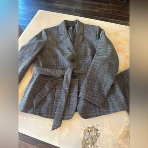 Gray Plaid Women's Blazer with Belt and matching pant